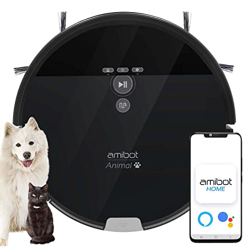 Amibot Animal XL H2O Connect - Robots Aspirateurs et laveurs connecté iOS/Android spécial Poils d'animaux mur Noir